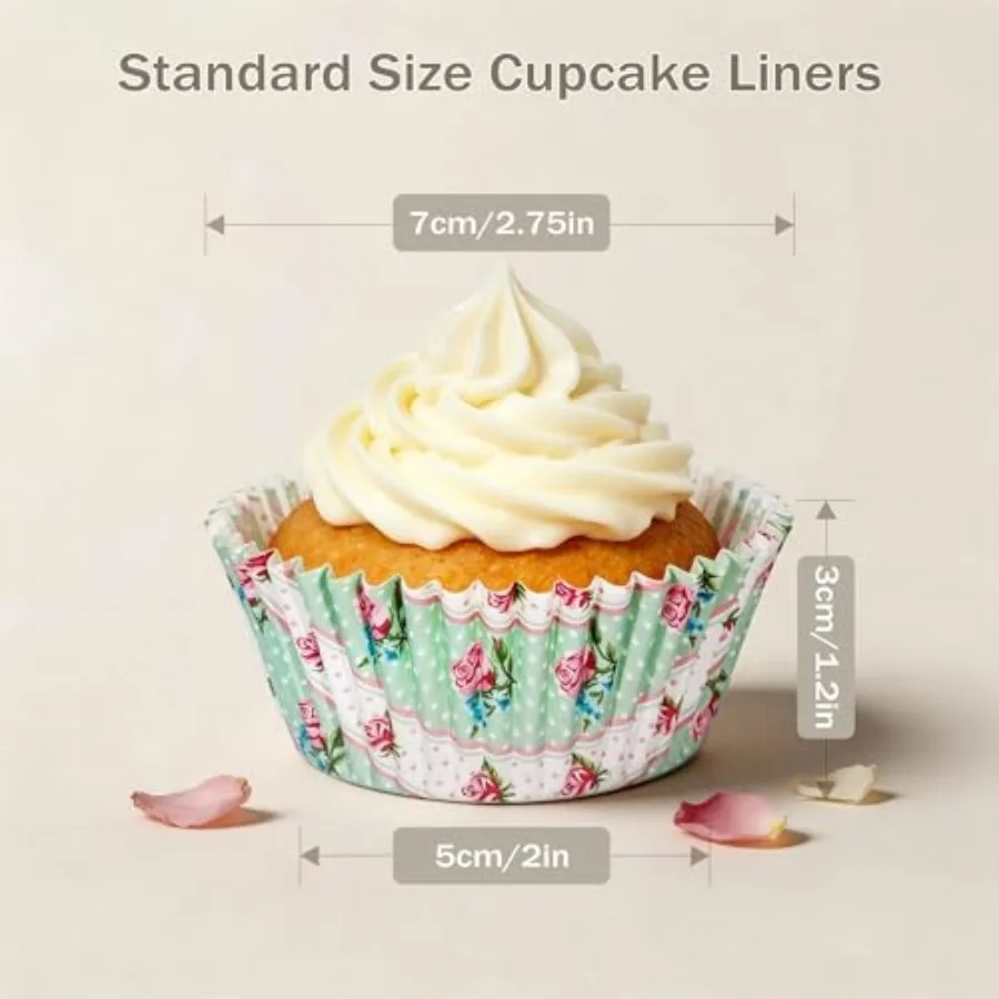 Floral Standard Cupcake Liners 400 Count Retro Rose Paper Baking Cups Food Grade Disposable Cupcake Wrappers Colorful Muffin Cu