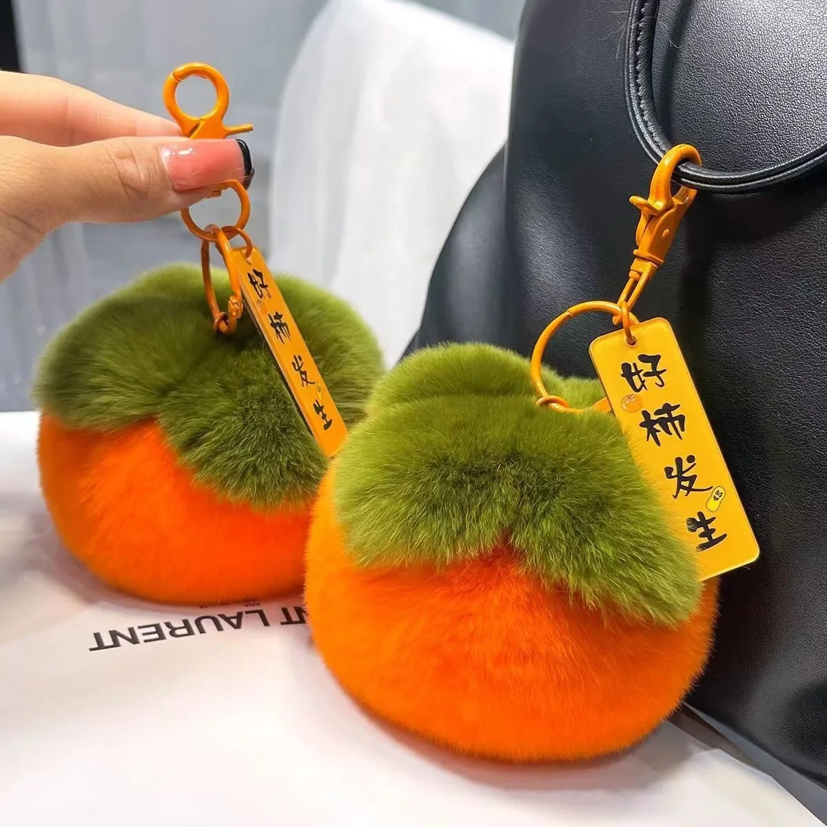 Faux Rabbit Mini Fur Cute Small Persimmon Keychains Women Red Rabbit Fur Car Key Chain Bag Decoration Pendant Gift Брелок