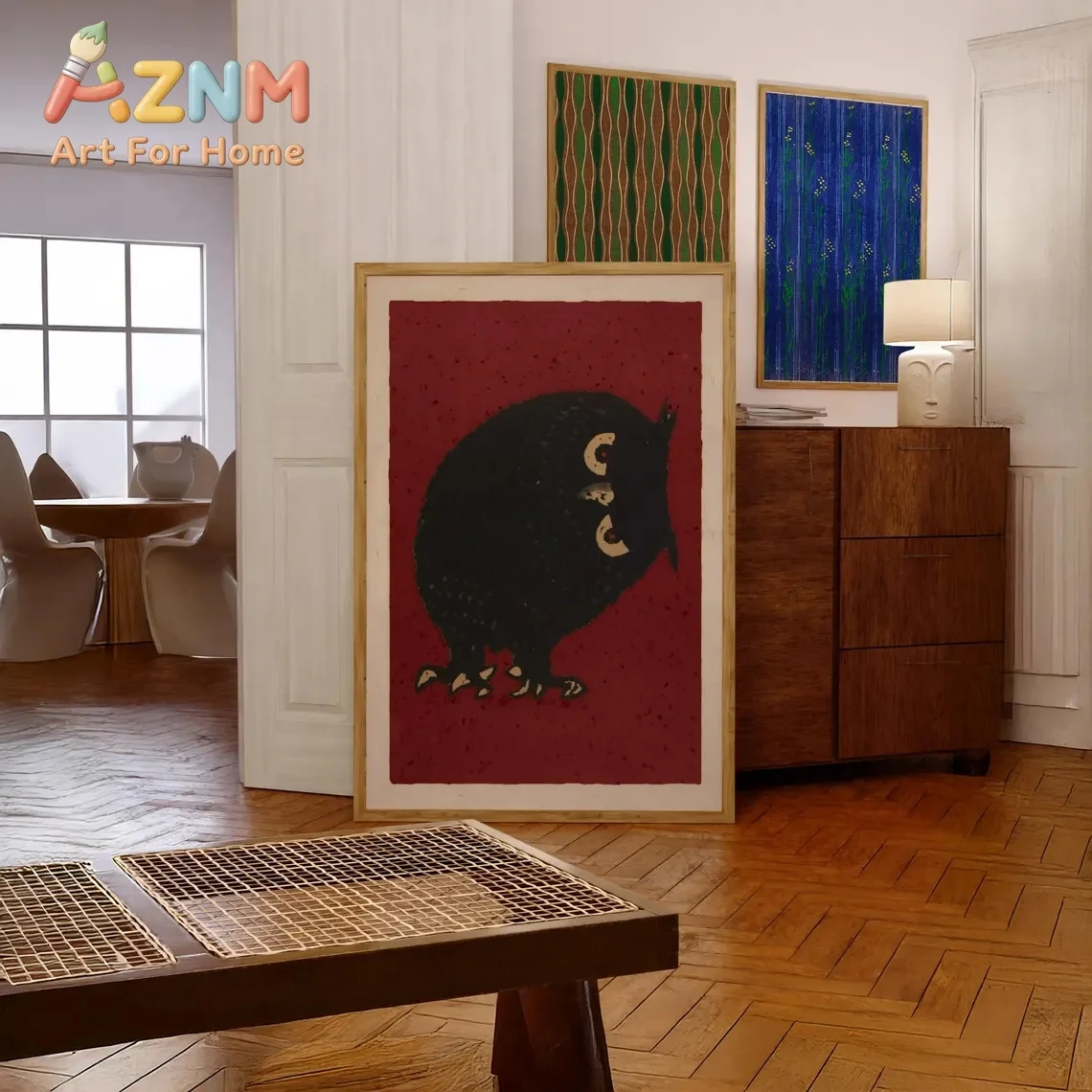 1pc frameless Canvas Painting Vintage Owl Art Retro Japanese Style Drawing Print Japan Edo Poster Moody Bedroom Decor Dark Gothi