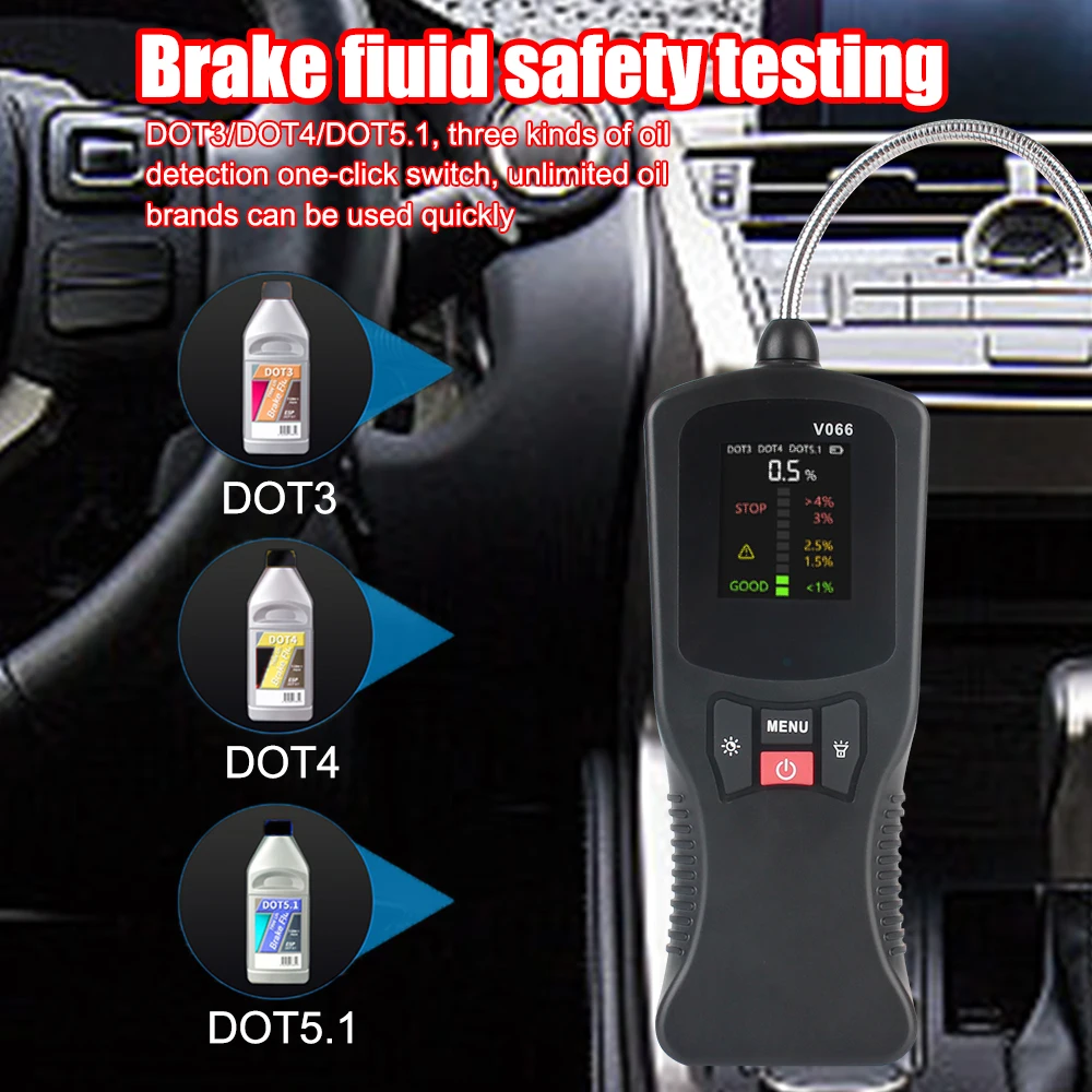 Digital Car Brake Fluid Tester DOT3 DOT4 DOT5.1 Brake Oil Test Liquid Detection High Precision with LED Indicator Accessories