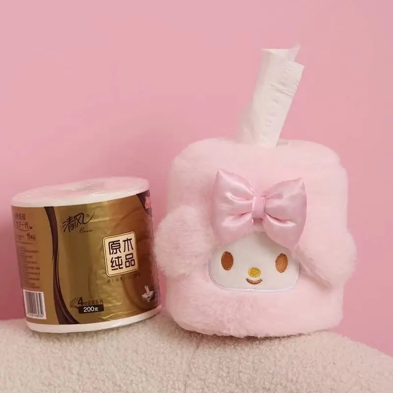 My Melody Anime Kawaii Sanrio Plush Doll Tissue Bag Cute Hangyodon Home Decoration Roll Paper Tube Cover Case Gifts for Kids