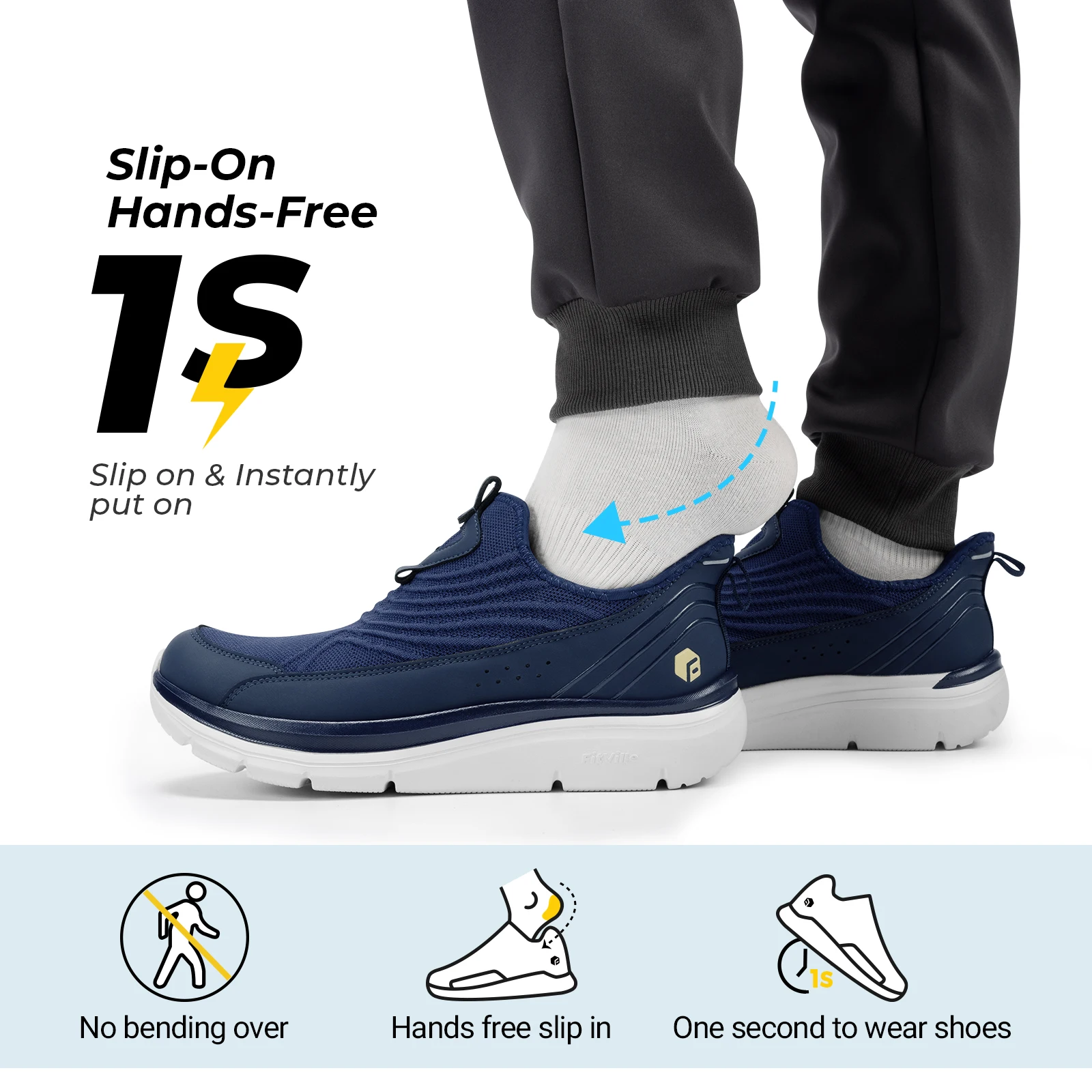 FitVille Men'S Wide Hands-Free Slip-On Walking Sneakers, Lightweight Breathable Orthopedic Shoes With Arch Support, Foot Pain Relief For Swollen Feet