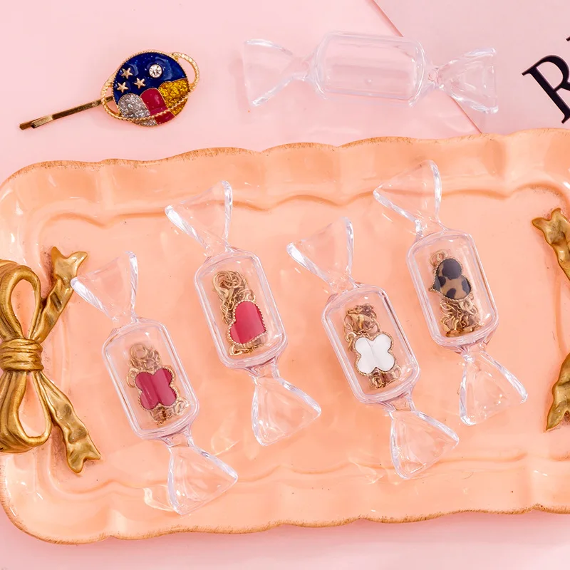 1pc INS Cute Girls Candy Shaped Transparent Storage Box Mini Portable Jewelry Box Ring Earring Ornament Organizer Case
