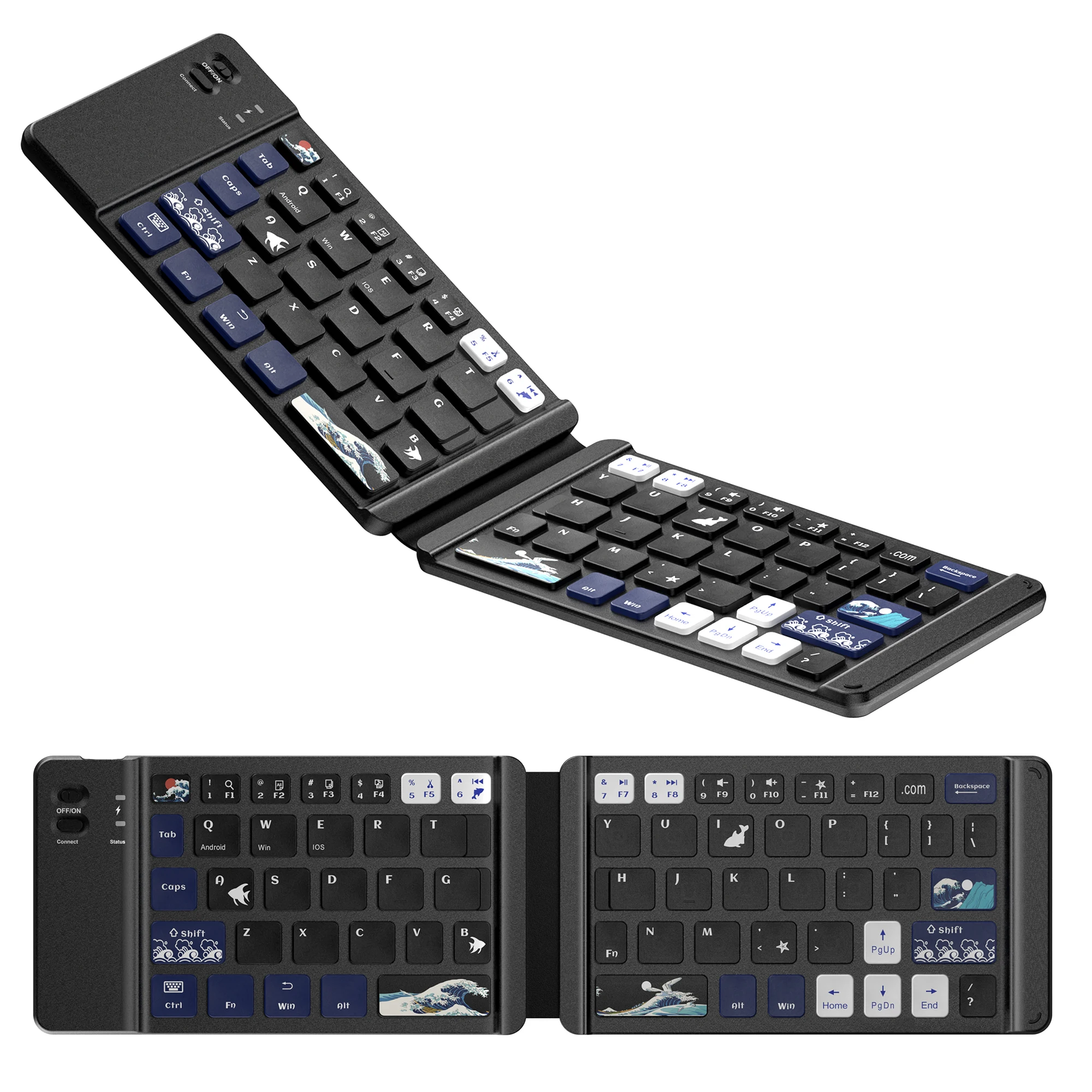 XVX WK60 Bluetooth Keyboard Foldable Portable Keyboard Travel Keyboard Compatible with Windows iOS Android for iPhone and Tablet