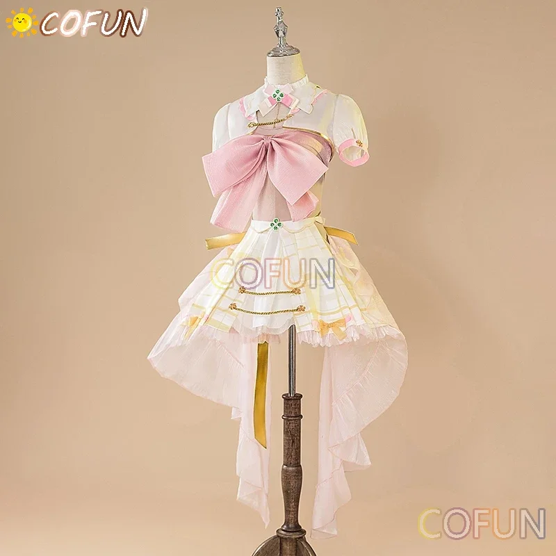 COFUN VTuber Ace Taffy Cosplay Costume YouTuber Ace Taffy Pink Dress Headwear Gloves Stockings Set Convention Event