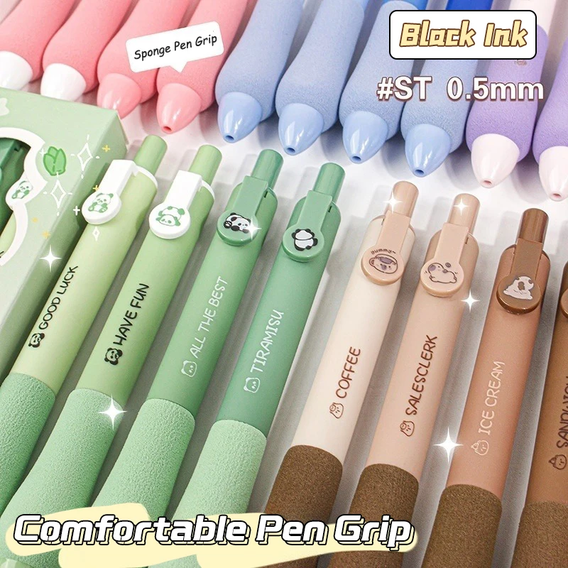 4Pcs Kawaii Capybara Panda Dog Gel Pen Cartoon Black Ink Pen Set Sponge Soft Pen Grip Aesthetic Stationery School Supplies