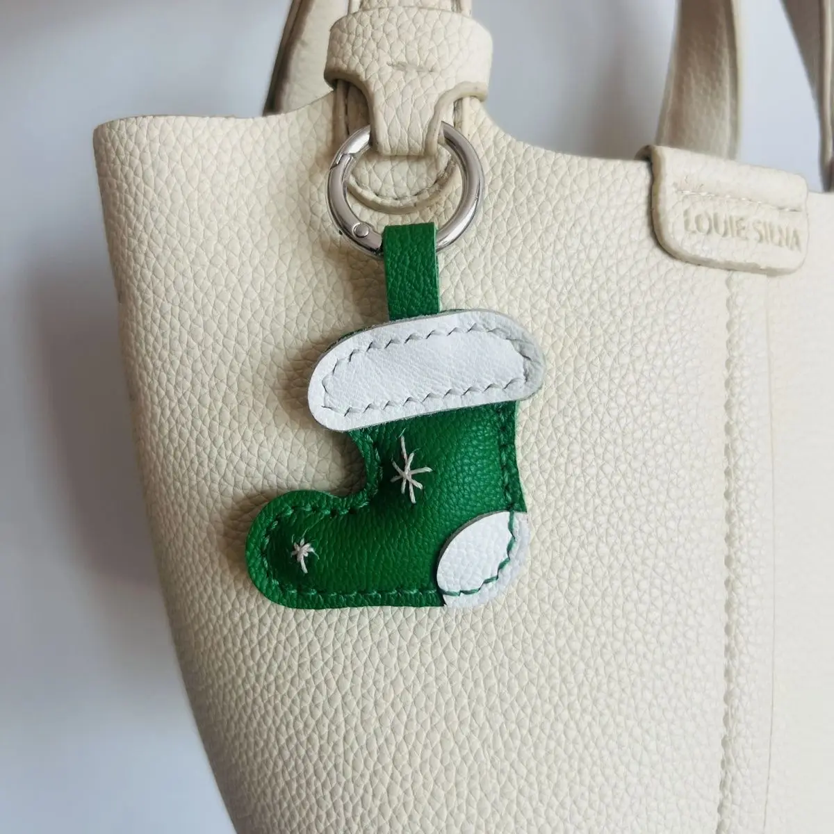 Genuine leather green Christmas mini boot bag charm car keychain bag accessory cute decorative gift