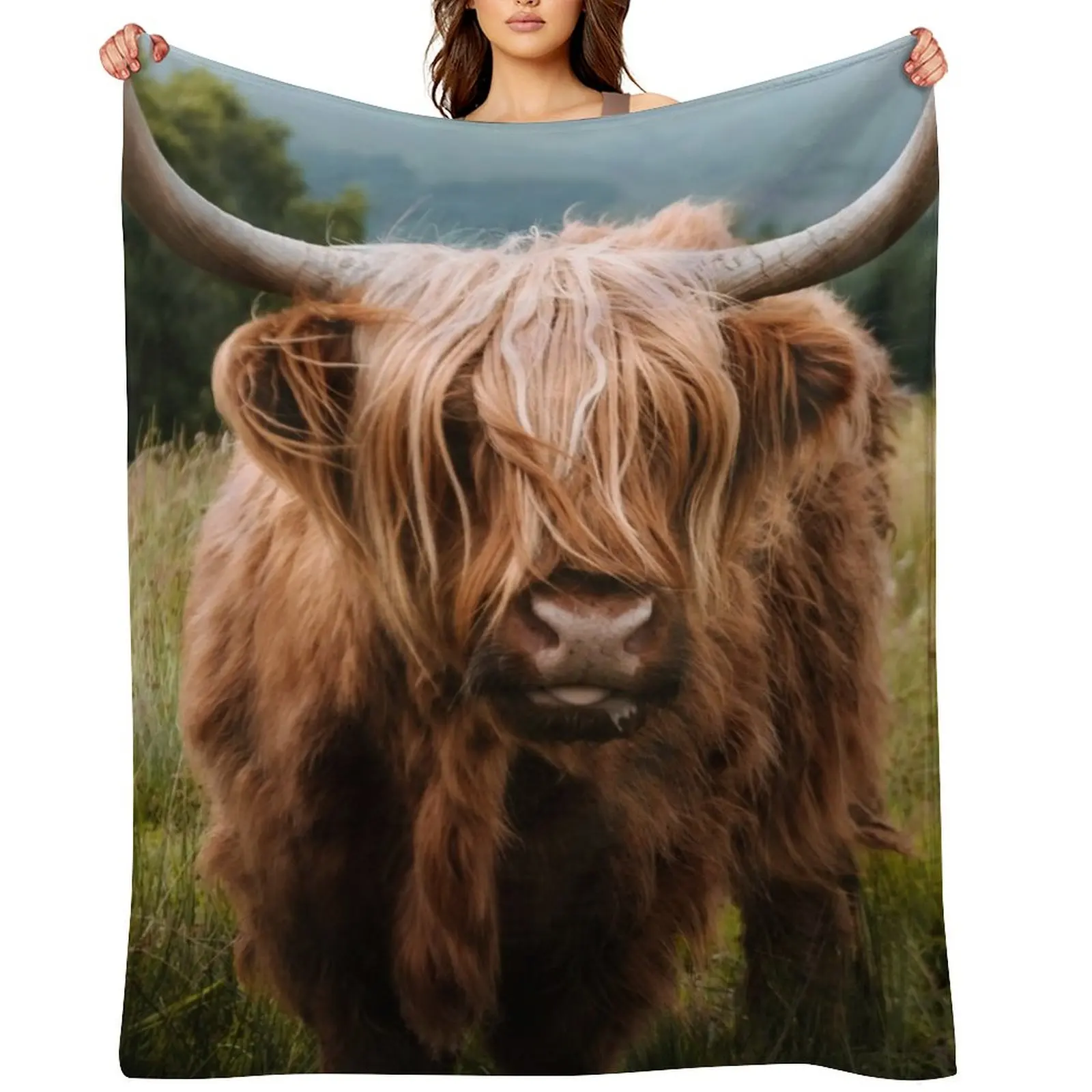 

Wooly Cow a Scottish Highland Cattle in Scotland Throw Blanket Thin For Sofa Thin Blankets For Sofas Soft Beds Blankets