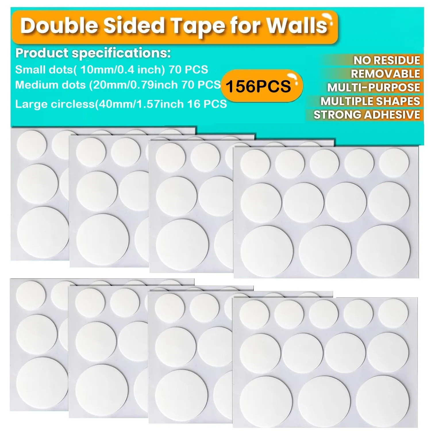 

10/20/40mm Adhesive Double Sided Tape Stickers Removable Round Sticky Tack No Trace Small Stickers for Festival Decoration