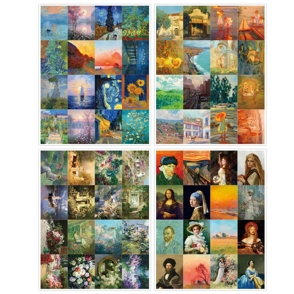 10/64PCS Welt Berühmte Gemälde Graffiti Aufkleber Lustige Cartoon Geschenk DIY Aufkleber Kinder Spielzeug Laptop Telefon Gitarre fahrrad Dekoration