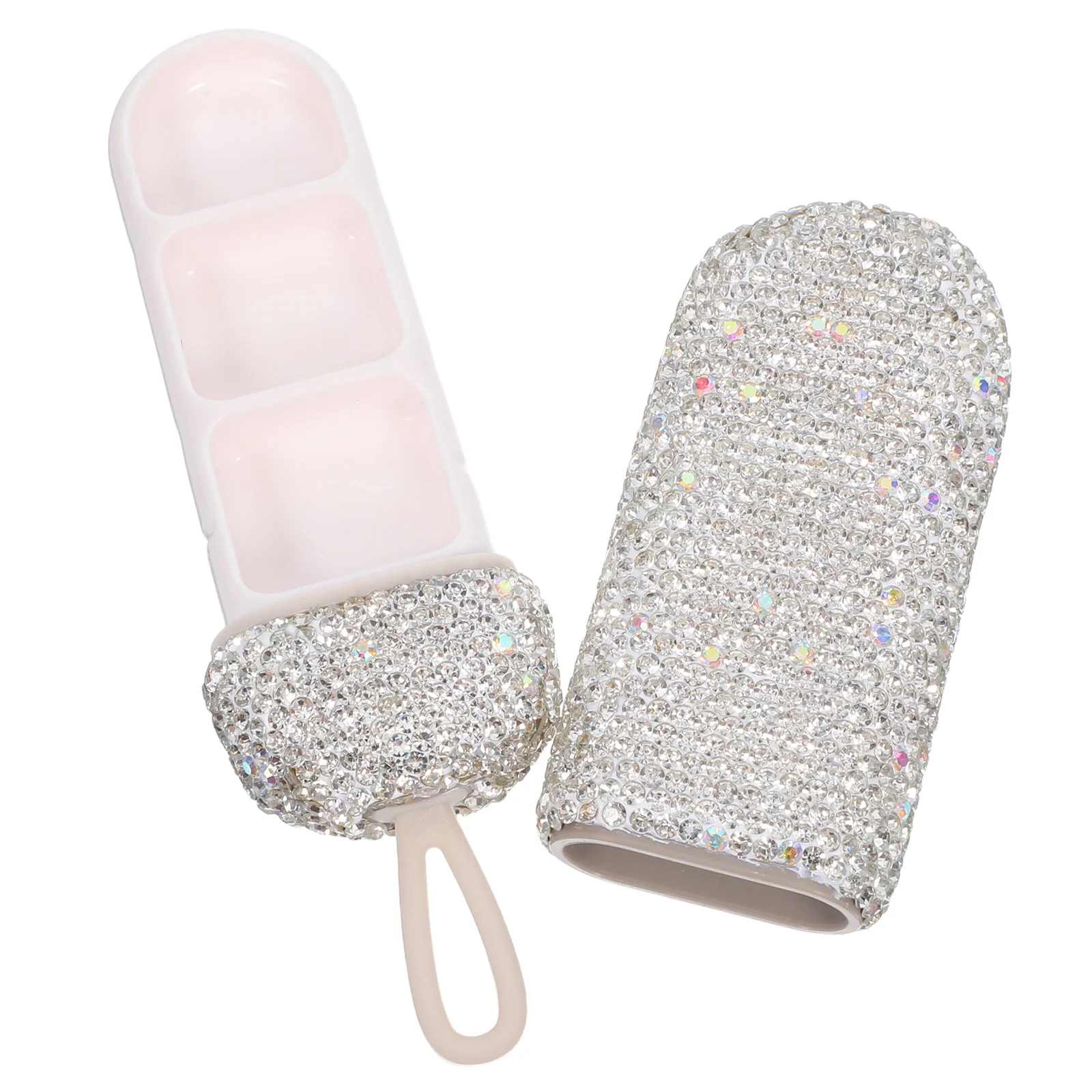 

Bling Rhinestone Pill Organizer 3 Compartments Portable Waterproof Small Travel Medicine Container Daily Supplies