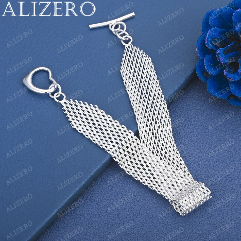 

ALIZERO 925 Sterling Silver Bracelet TO Buckle Woven Mesh Chain Bracelets Fashion Jewelry For Party and Daily Wear