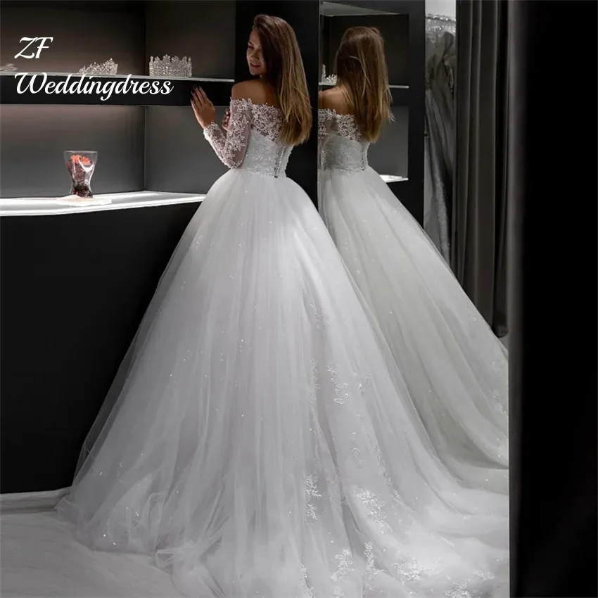 

Свадебные платья с блестящими пайетками по индивидуальному заказу, милое свадебное платье с длинными рукавами, платье принцессы трапециевидной формы для невесты, Vestido De Novia