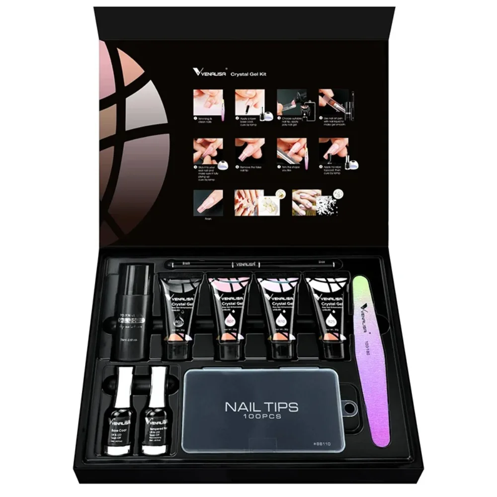 LED UV Gel Kit New Professional Nail Art UV LED 30g Manicure Nail Files Transparent Nail Tips Crystal Jelly Gel