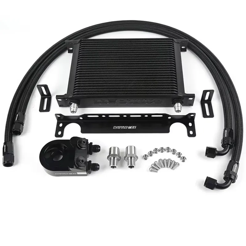 

Universal 25 Rows Engine Oil Cooler kit With 45/Deg Base Plate Sandwich Adapter Aluminum Alloy Radiator BB-OCK-716