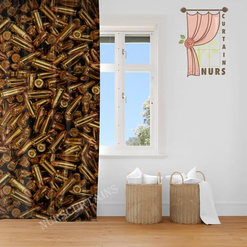 Bullet Printed Curtain, Teenage Room Curtain, Blackout Curtain, Gold Curtain, Luxury Curtain