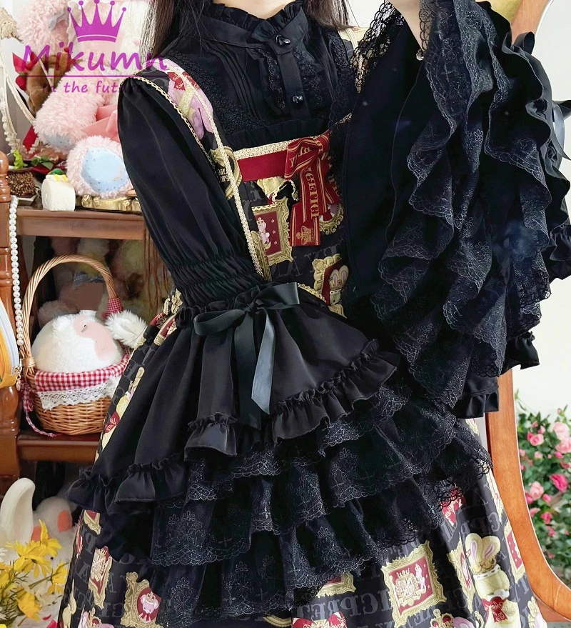 Mikumn Harajuku قمصان قوطية عتيقة يابانية Y2k Kawaii تأثيري لوليتا قمصان المرأة أنيقة الدانتيل مضيئة كم بلوزة بلايز