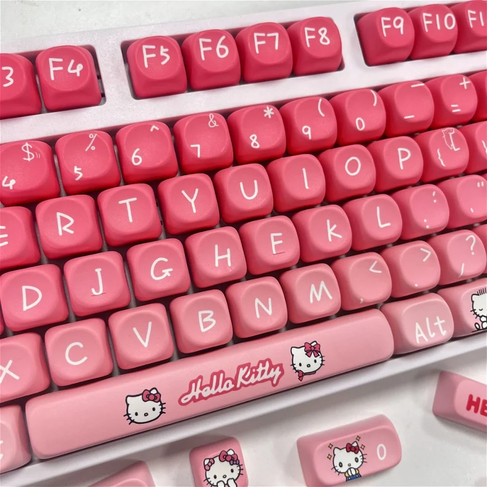 135 Key Cute Kitten Keycap Set PBT MOA Type Girl Pink Keycap Gift Suitable for MX Switch Mechanical Keyboard