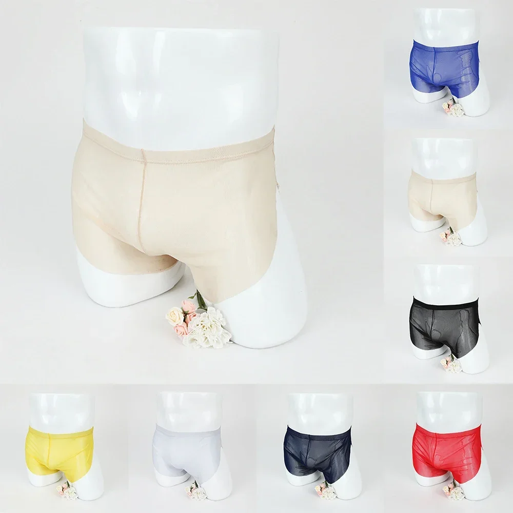 Plain Underpants Boxer Men's Shorts Elasticated Waist Four Corners Home Pajamas See Through Solid Color Ultra-thin