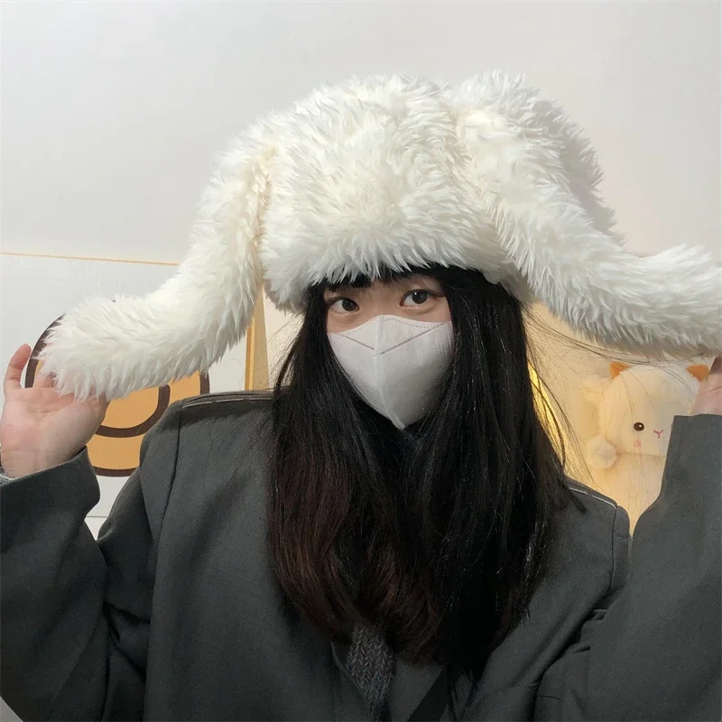 Winter Skullies Cute Long Eared Rabbit Knitted Costume Beanie Hats for Women Candy Color Gift Hip-hop Cap Sombreros De Mujer