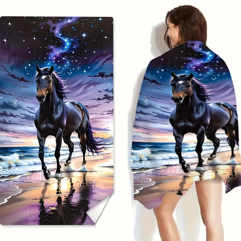 [Colorful Horse Beach Towel] One Colorful Beach Towel Featuring a Horse Design: Perfect for Outdoor Use - Soft, Absorbent view 3