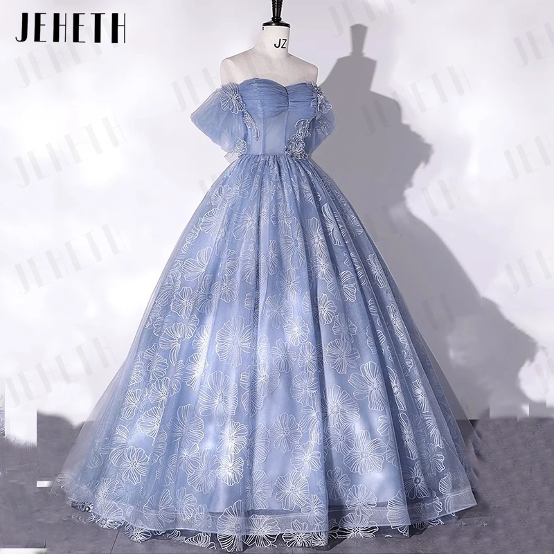 JEHETH Glitter Prom Dresses Off the Shoulder Princess Birthday Sparkling robe de bal Formal Evening Party Gown For Women Lace Up