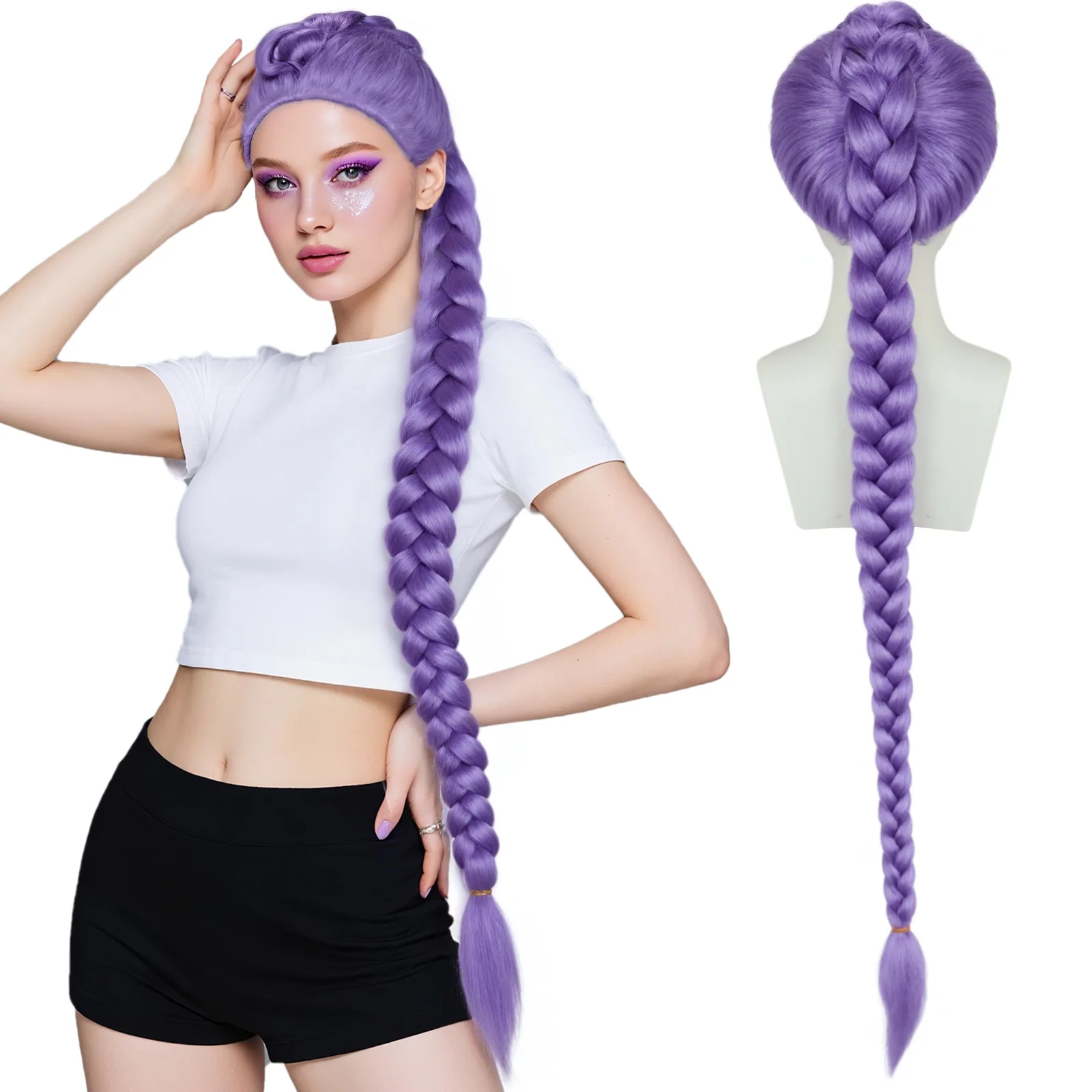 

Long Purple Braided Wig for Women Ponytail Extension Anime Cosplay Costume Wigs Synthetic Wig for Halloween Anime Conventions