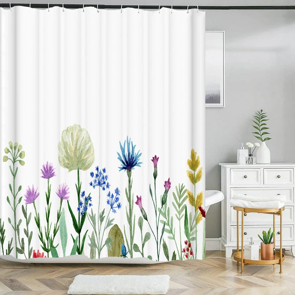 Waterproof Shower Curtain for Bathroom Nordic Style Flowers Leaves Printed Bathtub s Polyester Bath  with Hooks