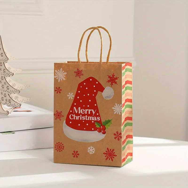 8–48 Stück Weihnachtsserie Kraftpapier-Geschenktüten, Verpackung von Party-Süßigkeitsgeschenken, bedruckte Tragetaschen mit Cartoon-Elch-Schneemann-Weihnachtsbaum – Detail 11