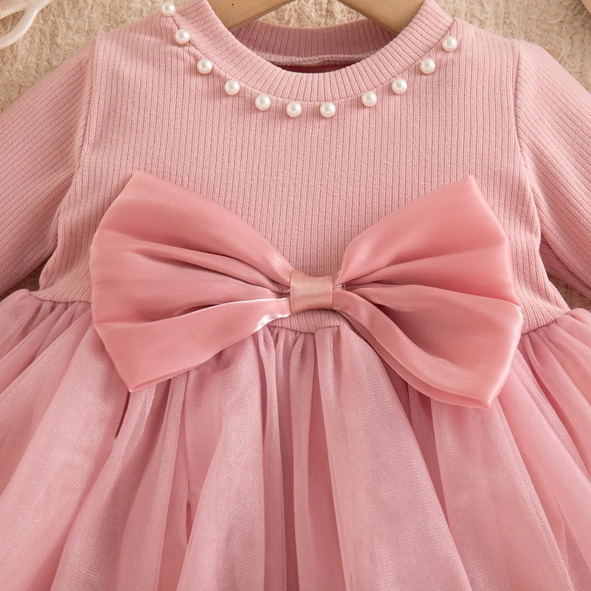Mädchenkleid Frühling und Herbst Schleife Netz Prinzessinnenkleid Niedliches Geburtstagsparty-Babykleid Babykleidung für Mädchen – Detail 7