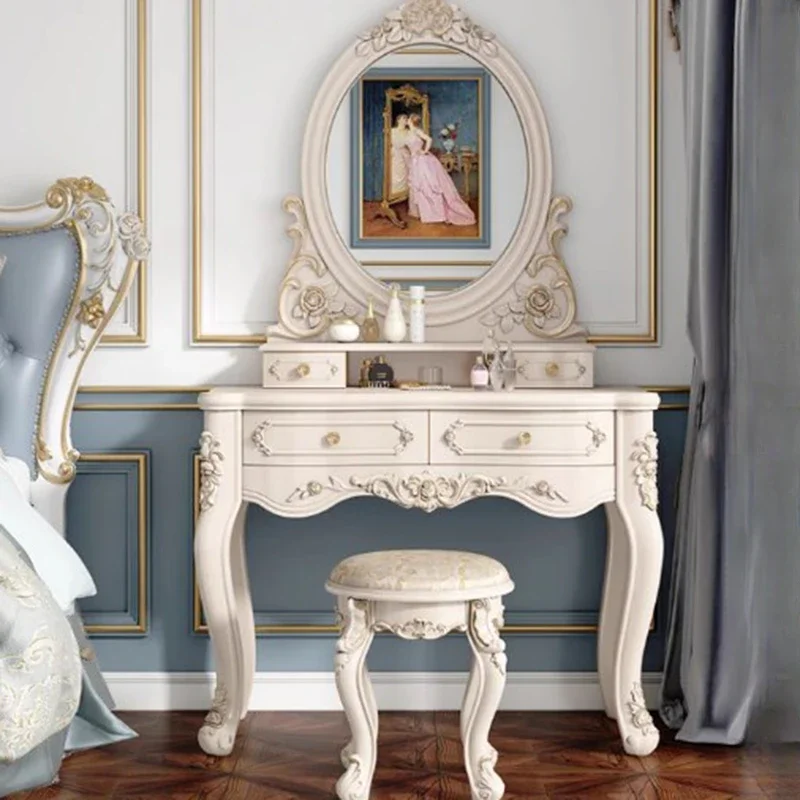 

Nordic Modern Dresser Luxury Desings Wood European Storage Dressing Table Mirror Princess Coiffeuse De Chambre Dresser Furniture