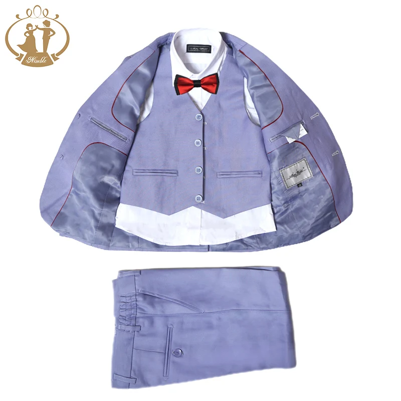 New Spring Autumn Formal Kids Wedding Blazer Boys Suit Wholesale Clothing Purple Party Host Costume Coat Pants Vest 3Pcs