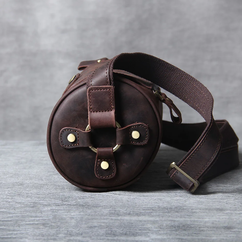 S.WORKER Echtleder Herren Umhängetasche, Bucket Bag, Vollnarbig, Trendige Casual Crossbody-Tasche, Mini-Umhängetasche für Handy & Schlüssel – Detail 8
