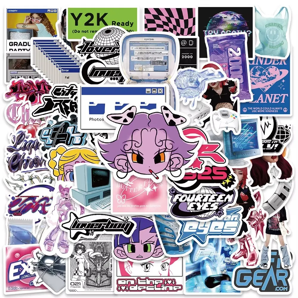 

53Pcs Cool Y2K Girls VSCO 90s Harajuku Style Vintage Stickers Cute Aesthetic Decal Diary Motorcycle Laptop Scrapbook Sticker