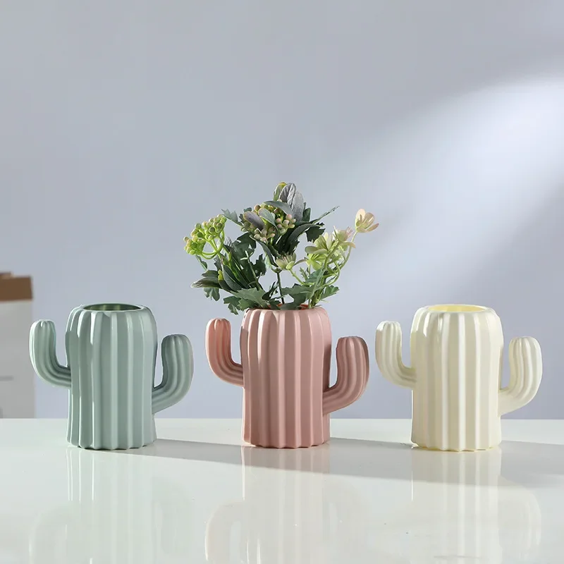 

Creative Plastic Cactus Vase Cactus Desktop Storage Organizer Pencil Pen Holder Container Office Supplies