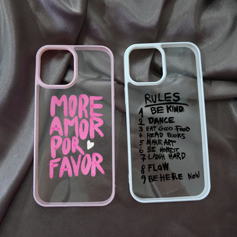 Maximalist More Amor Por Favor Phone Case For iPhone 16 15 Pro MAX 14 13 11 12 XS SE20 XR 7 8Plus Love Quote Clear Hard Cover