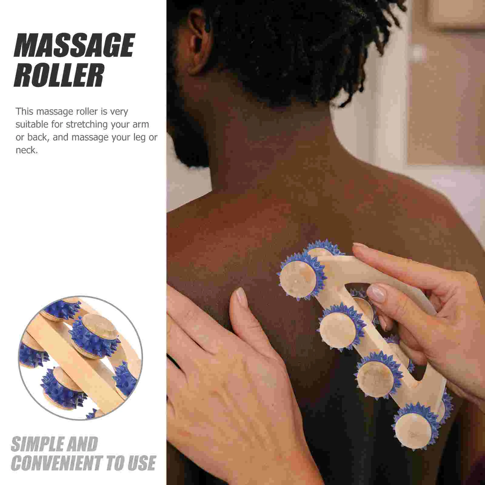 Sole of Foot Face and Leg Massage Stick Neck Massager Muscle Roller Wood Handheld