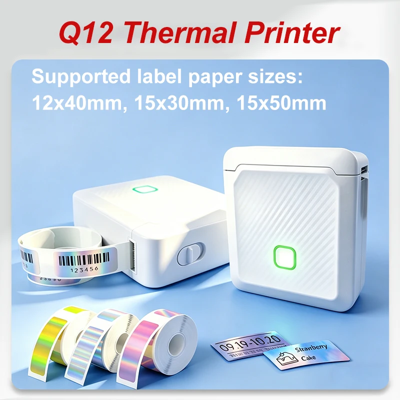Q12 Portable Bluetooth Labeling Machine Wireless Thermal Label Printer Ink Free Printer DIY Adhesive Label Use Size 12-15mm Labe