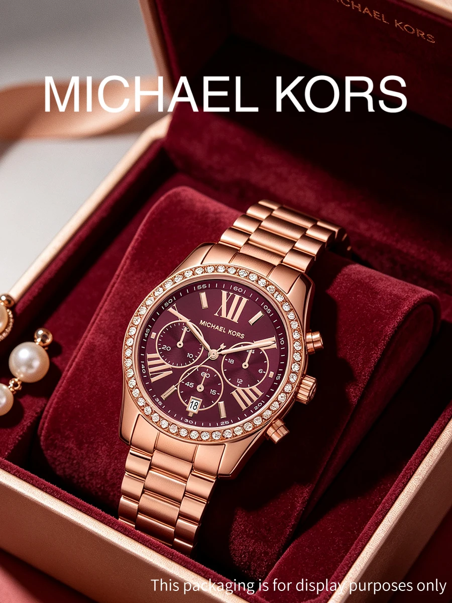 Ladies Quartz Watch Rose Gold Stainless Steel Bracelet Crystal Bezel Burgundy Roman Dial Stylish Daily Anniversary Timepiece