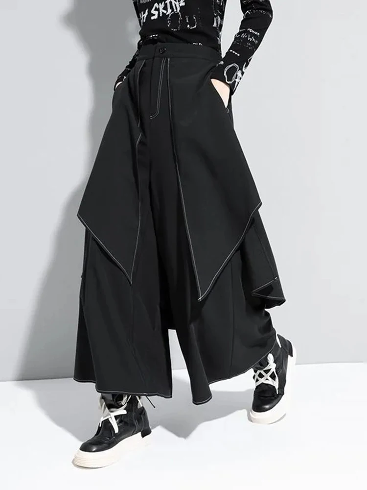 Streetwear Irregular Women Pants Y2K Fake Two Pieces Patchwork Wide Leg Trouser Fall Winter Loose Casual Hottie High Waist Pants