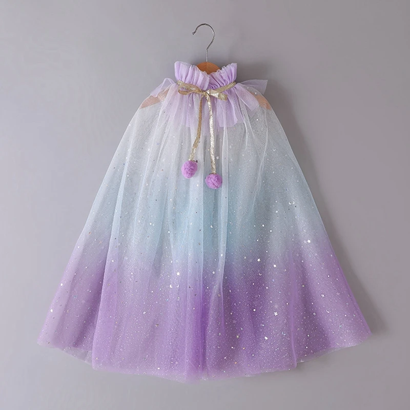 

Child Girls Cloak Outerwear Christmas Halloween Sequins Shawl Kids Coat for Birthday Party Rainbow Princess Costume