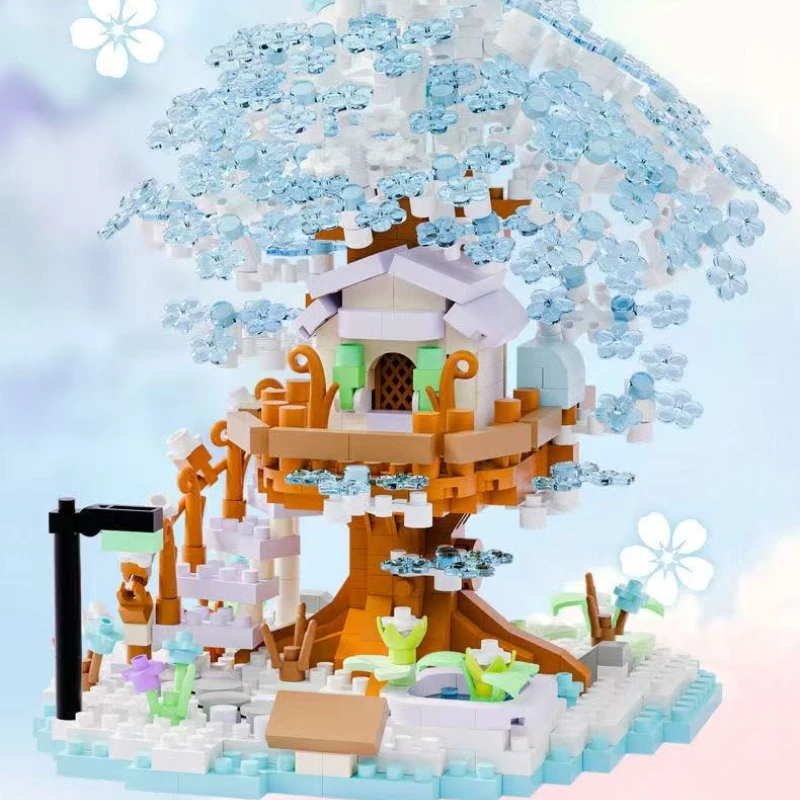 

New Four Seasons Cherry Blossom Flower House Building Blocks Micro Particle Brick Assembly Toys For Kids Adult Home Decoration