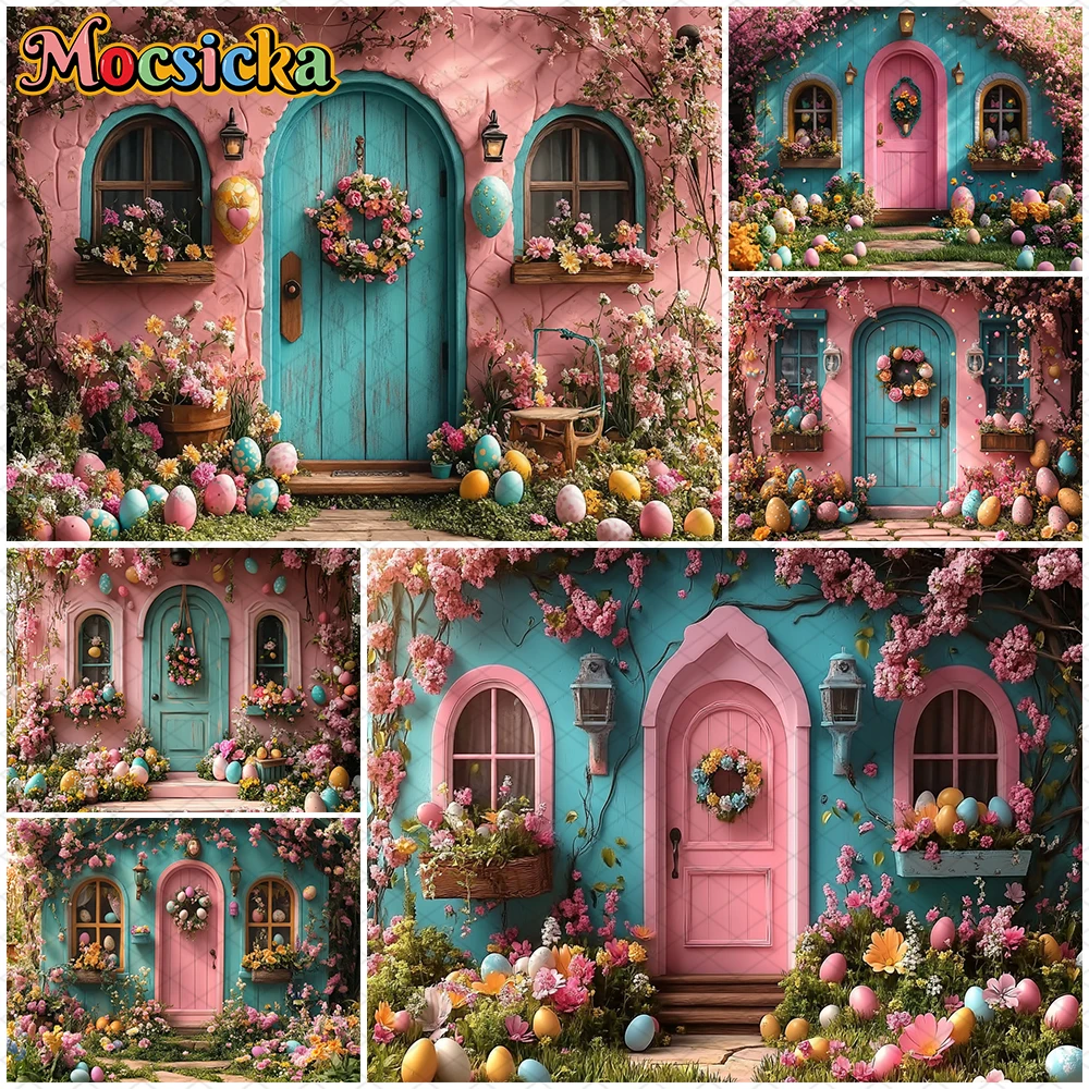 

Mocsicka Easter Photography Background Spring Flowers Party Backdrop Garden House Egg Pattern Wedding Decors Studio Shoot Banner