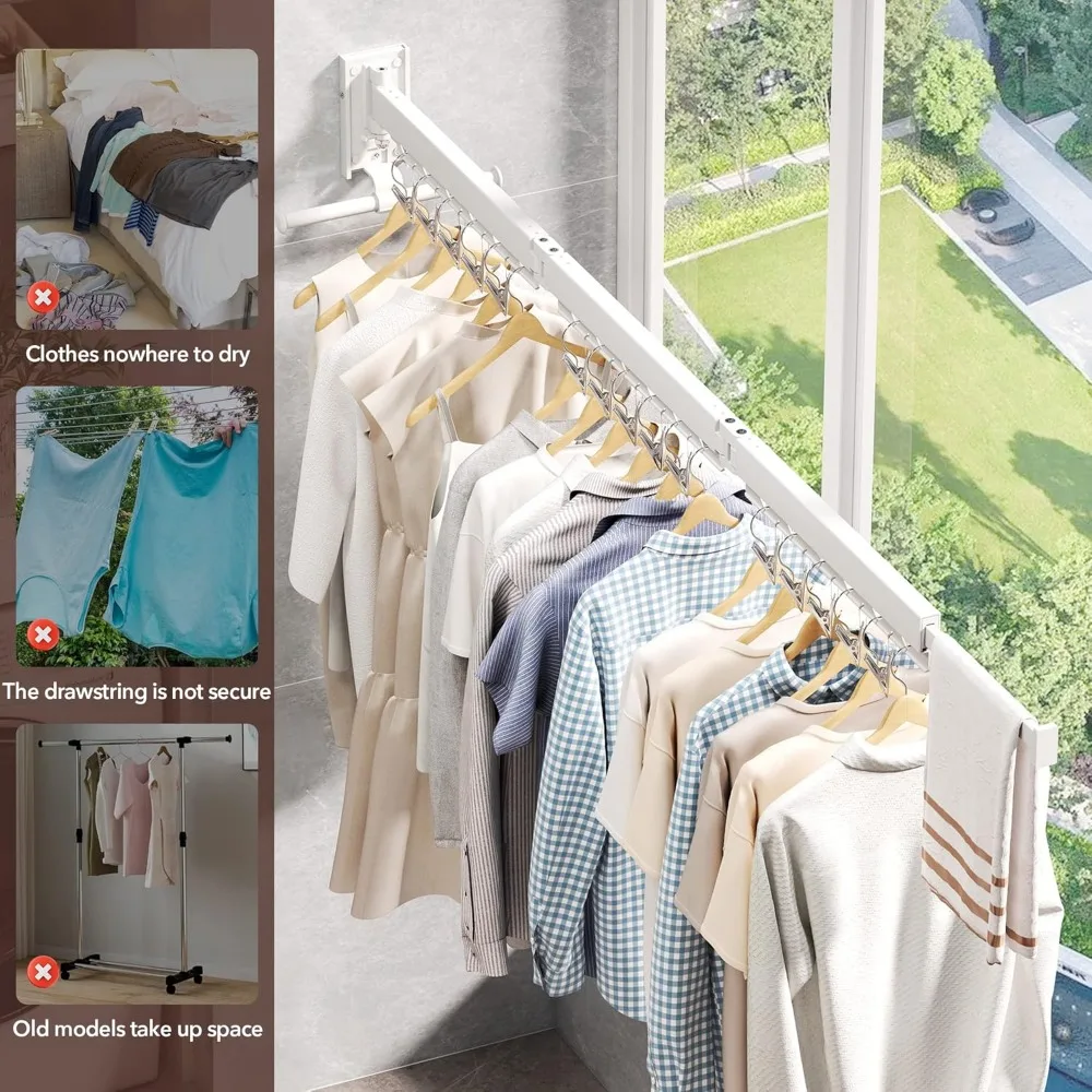 رف تجفيف الملابس القابل للطي المثبت على الحائط قابل للسحب للغسيل والتخزين