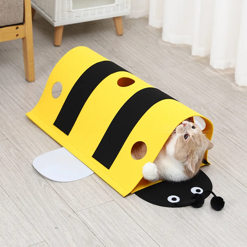 Splicing Cat Tunnel Bee Shaped Wear-resistant Foldable Cat Toys Interactive Pet Products Kitten House Bed Exercising Supplies