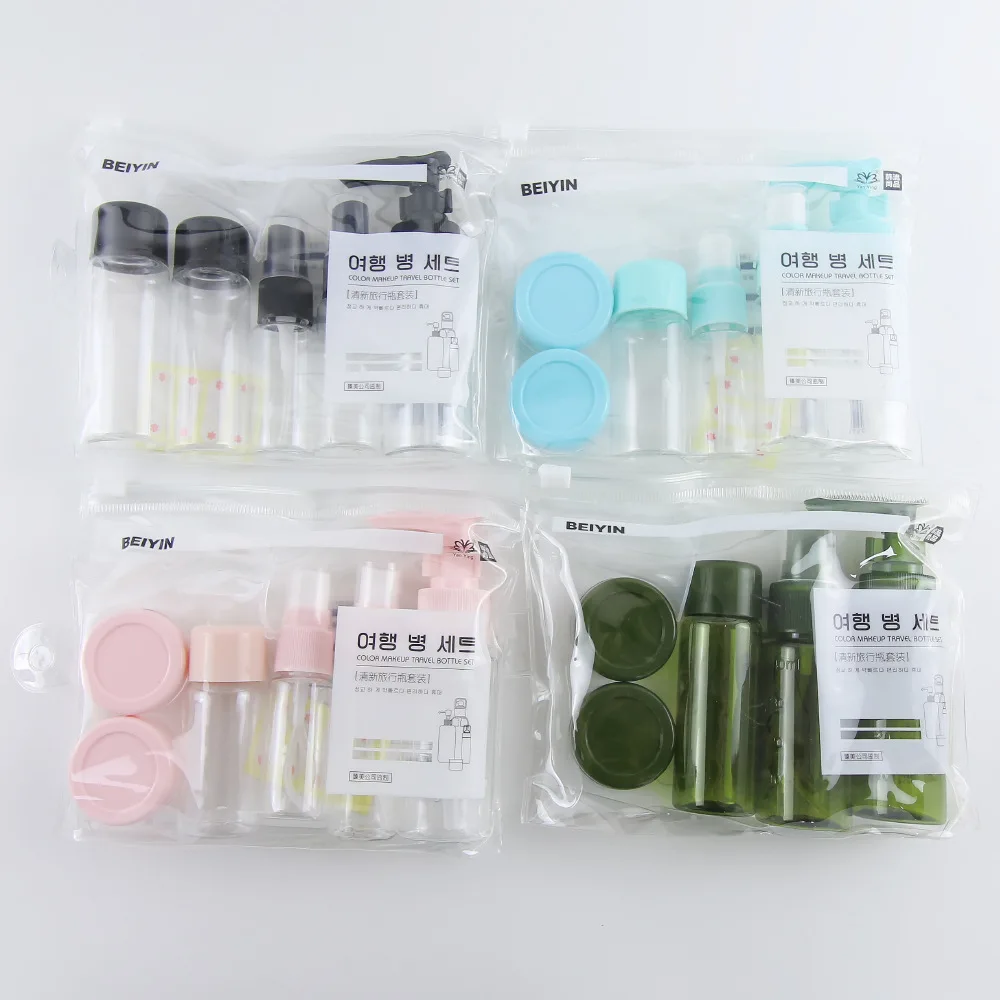 7 Pcs Portable Travel Dispenser Bottle Set Press Plastic Cosmetic Bottle Mini Spray Bottle Lotion Empty Bottle