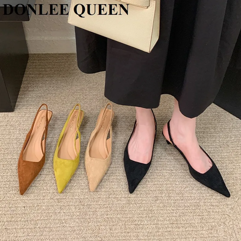 Sandals Women Spring New Fashion Women\'s Sandals 2024 Pointed Pumps Brand Shoes Office Dress Shoes Low Heels Slip On Mules Mujer