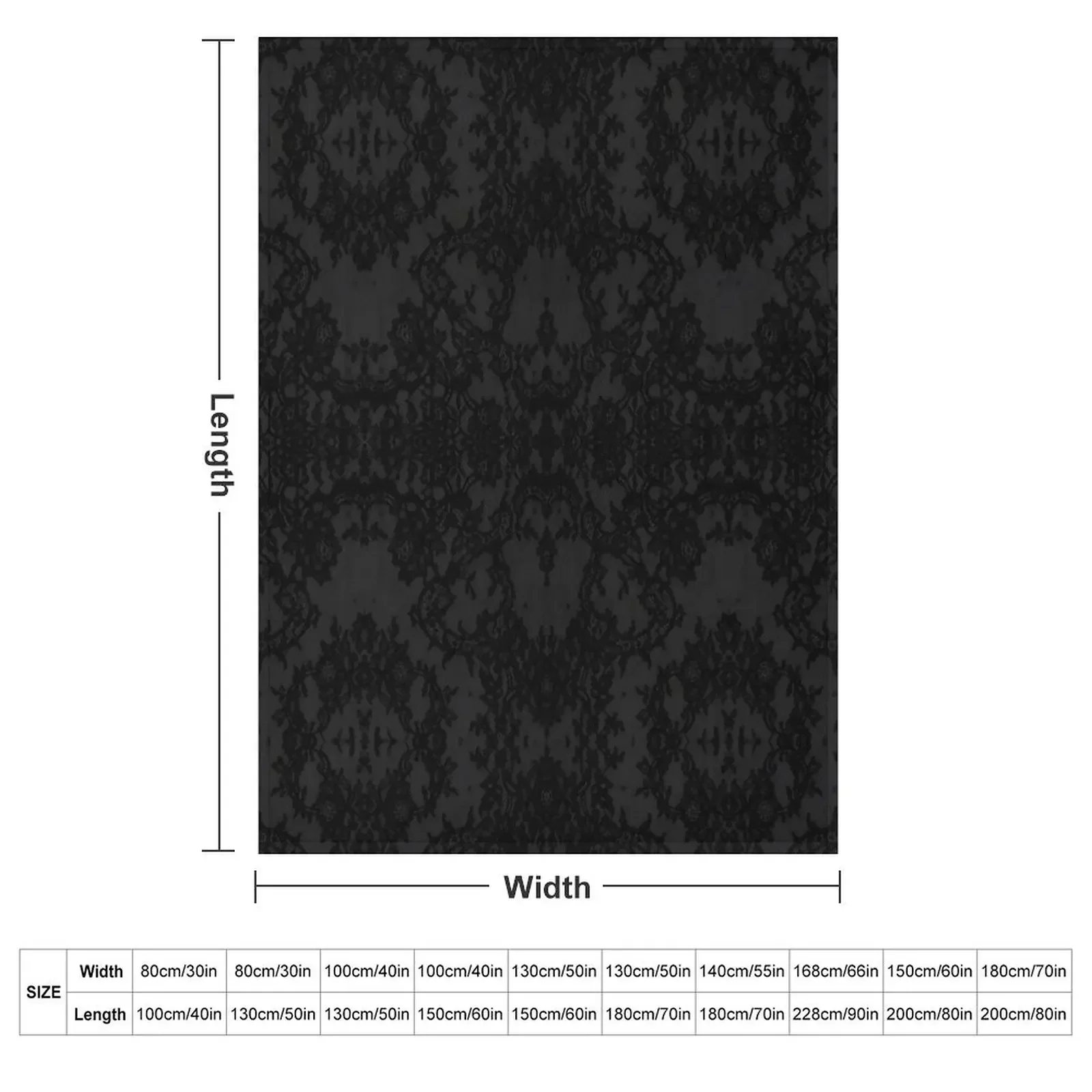Chic Tonal Black Symmetric Floral Lace Repeat Pattern Throw Blanket Bed Fashionable Nap Thermal Blankets
