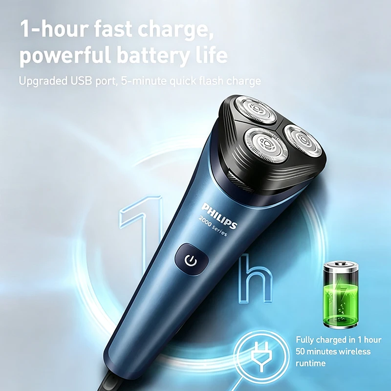 Philips S2508 Electric Shaver Wet Dry IPX7 3D Floating Head 50 Min USB Charging Men Rotary Razor Grooming Tool Fully Washable