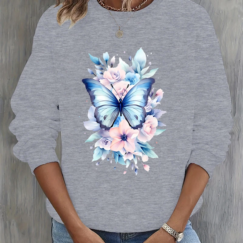 Sweat-shirt Vintage pour Femme, Design Papillon et Fleur, à la Mode, Interconnexion, Amoureux des Papillons Floraux